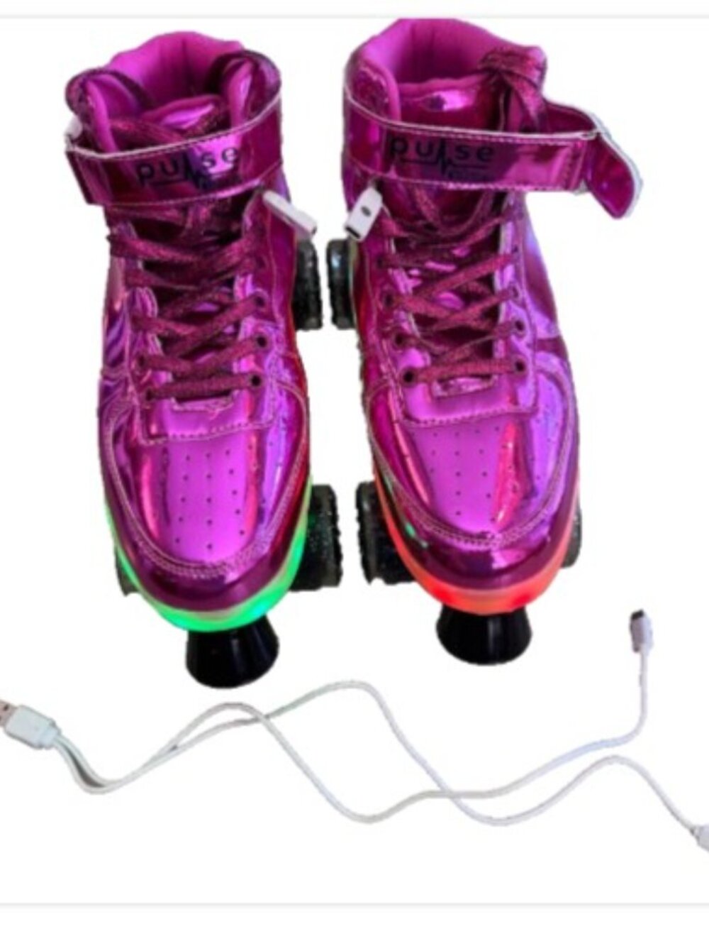 Chicago Skates Pulse Quad Roller Skates 7 Metallic Hot Pink LED Disco Light Up